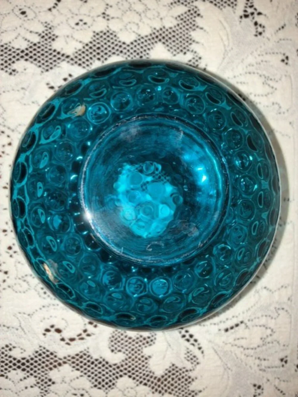 Fenton Jamestown Teal Blue Coin Dot Optic Rose Bowl Vase